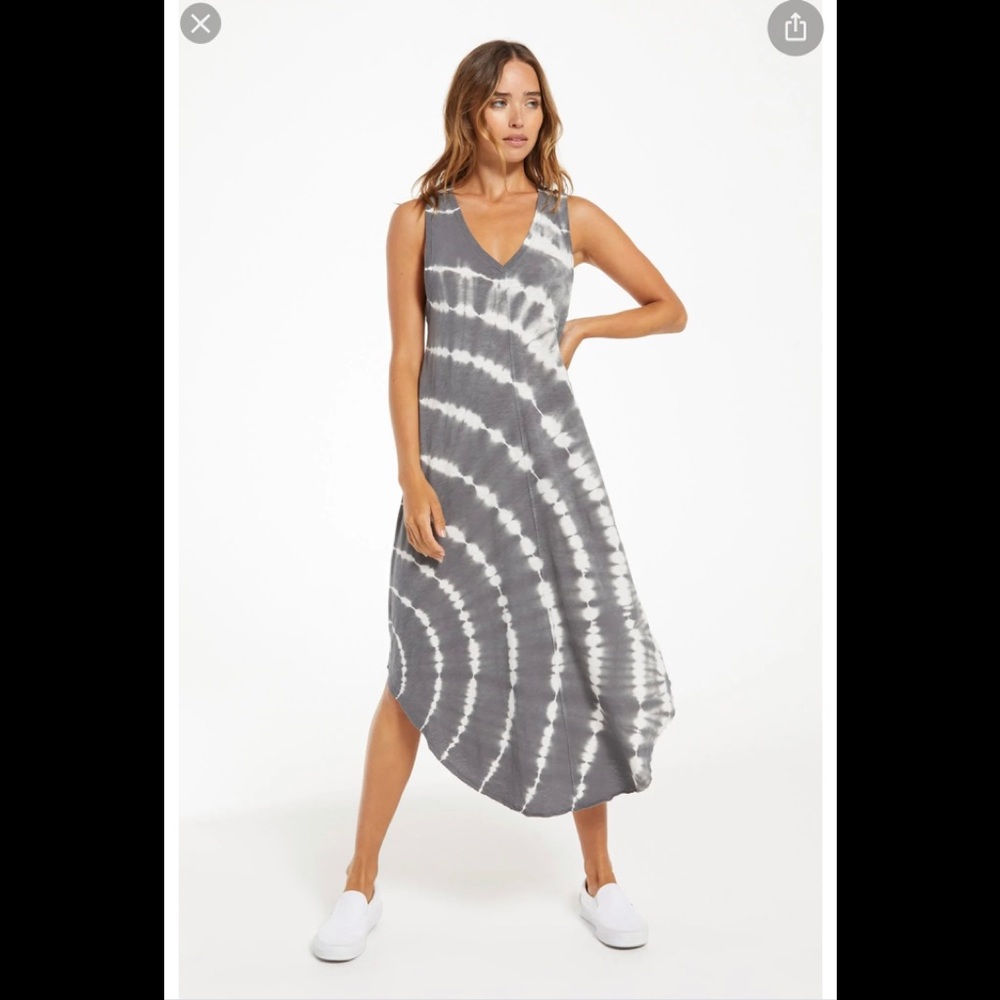 Z Supply Gray and White Tie-Dye Midi Dress